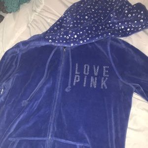 PINK bedazzled velvet zip up